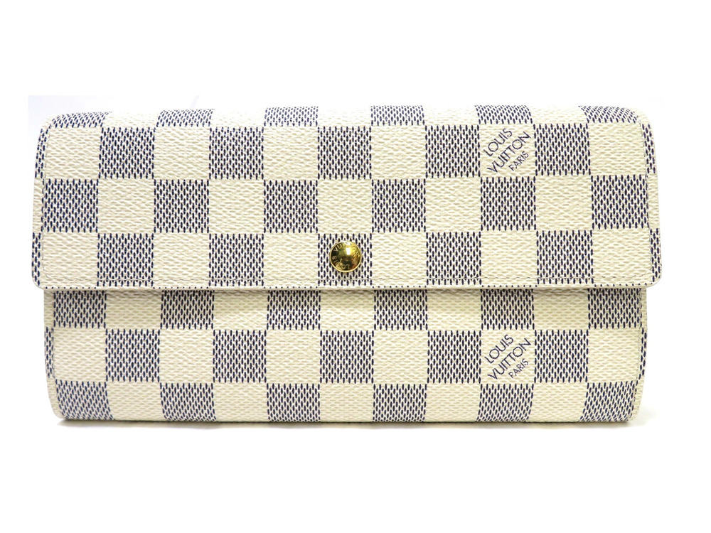 Louis Vuitton Portefeuille Sarah Damier Azur White Long Wallet Zipper T